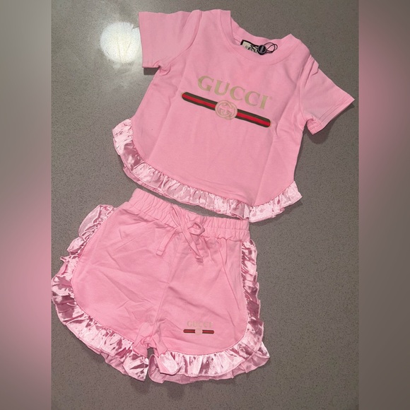 Pink Ruffle Logo Tee and Shorts Set - Picture 2 of 2